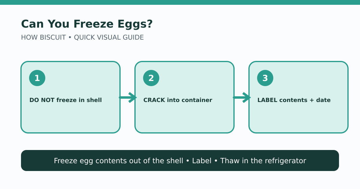 Diagram showing eggs cracked out of their shells before freezing