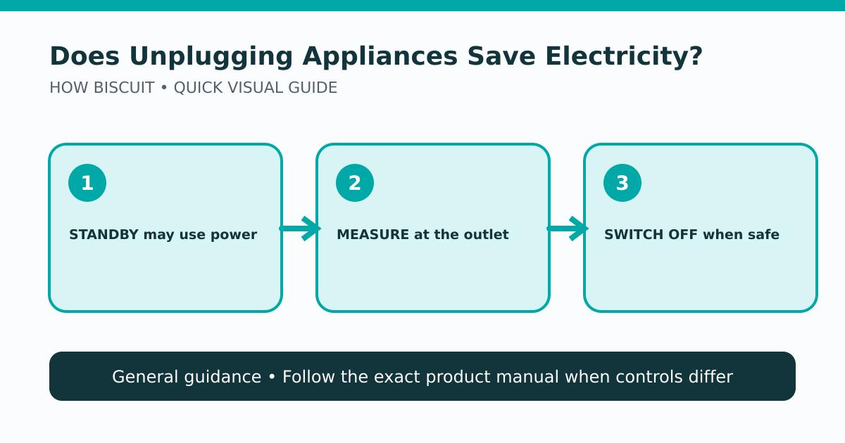 Diagram showing a device in standby, measurement at the outlet, and a safe shutoff decision